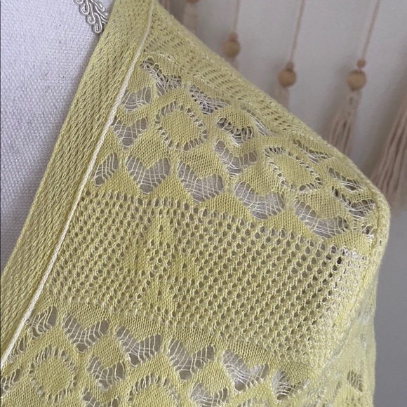 Anthropologie Knitted & Knotted yellow crochet tie front sweater shirt sleeve S - Picture 4 of 15